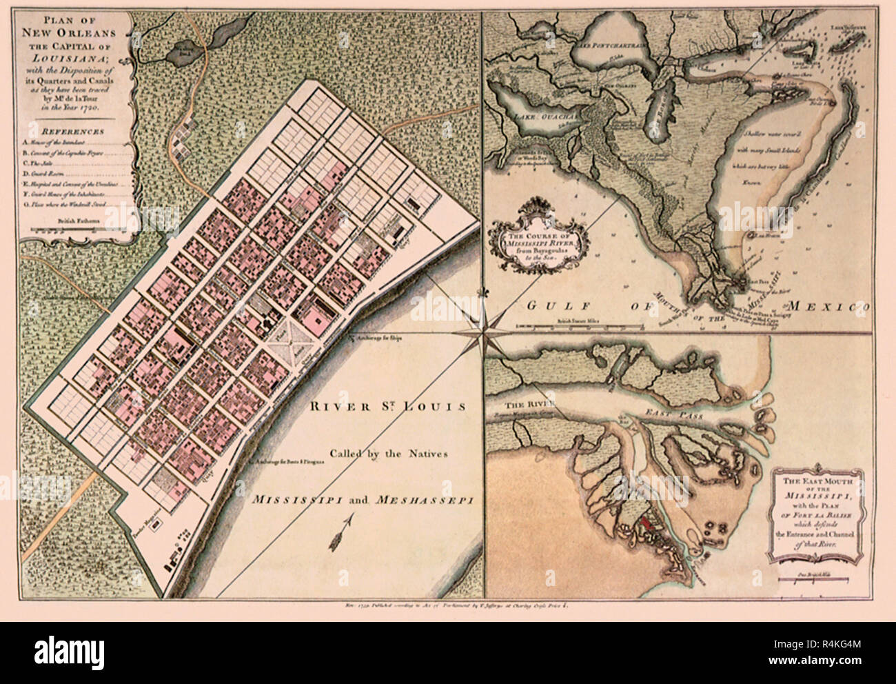 Plan de la Nouvelle Orléans, en 1769, Jefferys, T. Banque D'Images