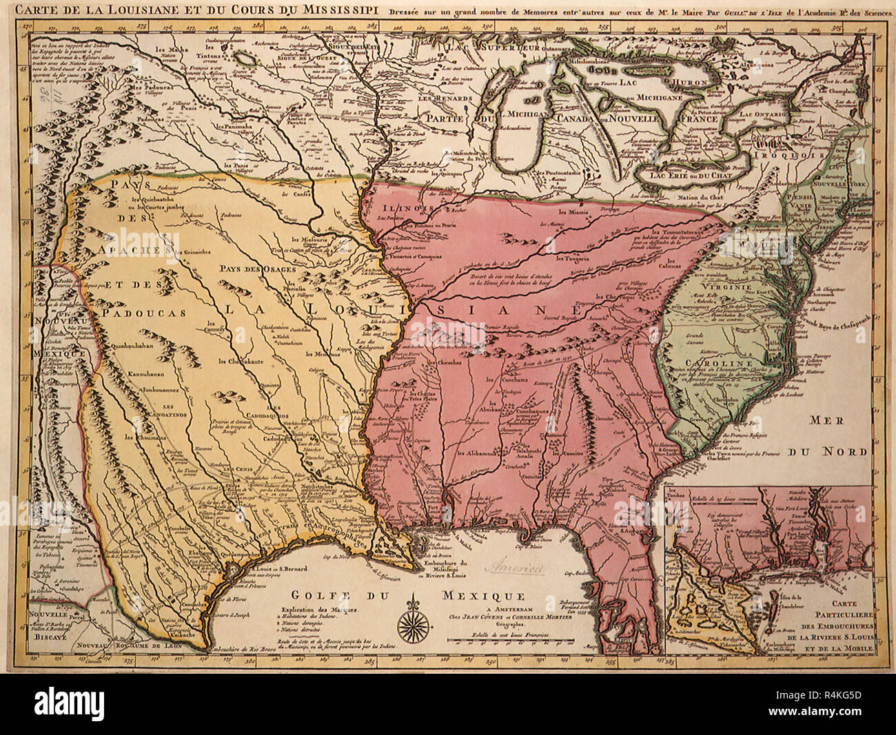 La Louisiane et le Golfe, 1730, de l'Isle, G. Banque D'Images
