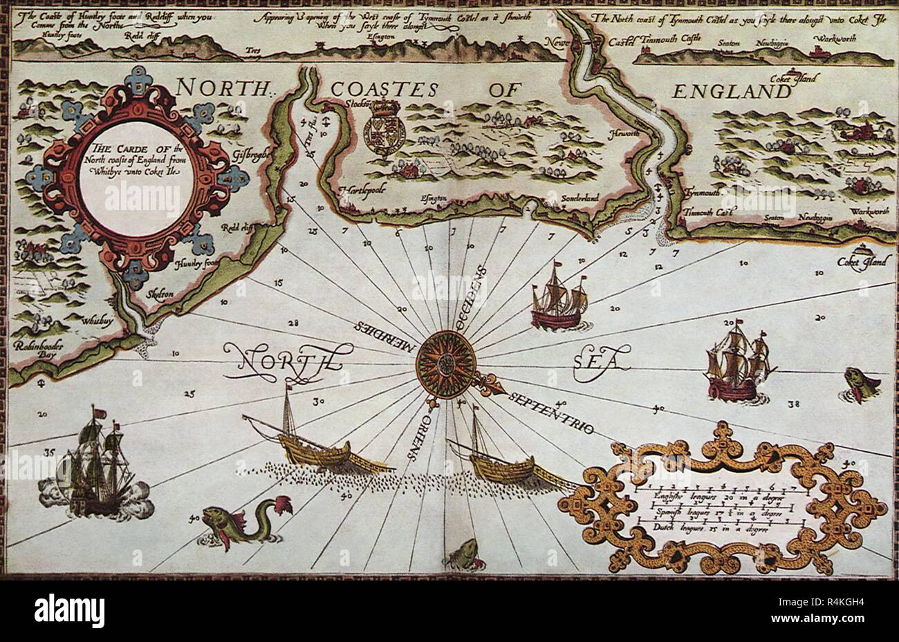 Côte nord-est de l'Angleterre, 1588, Waghenaer. Banque D'Images