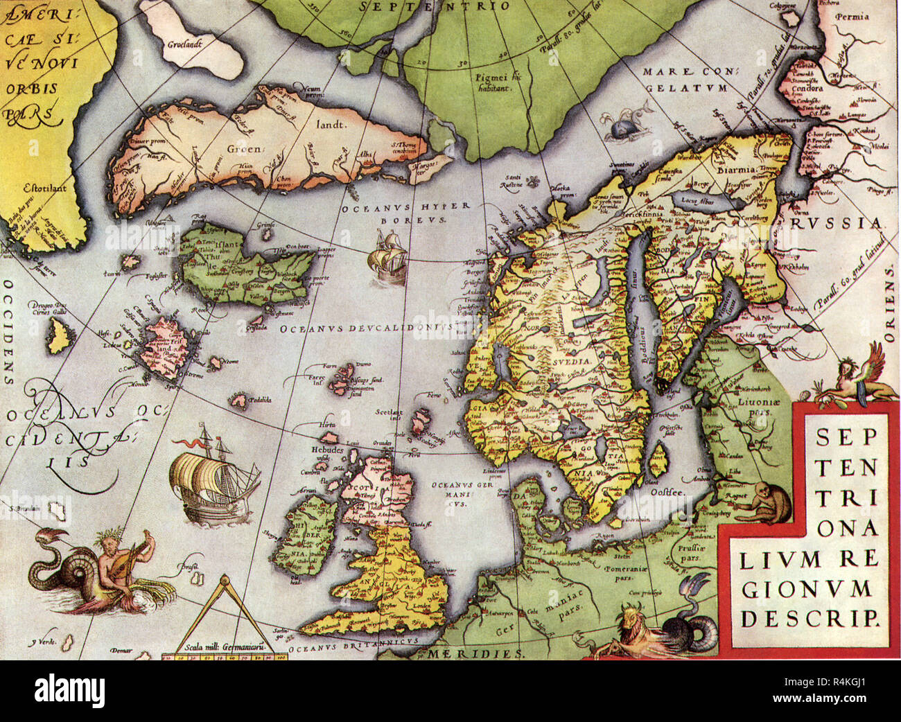 La carte de l'Europe du Nord 1570, Ortelius. Banque D'Images