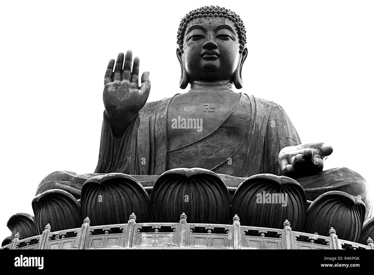 Tian Tan Buddha assis Hong Kong noir blanc Banque D'Images