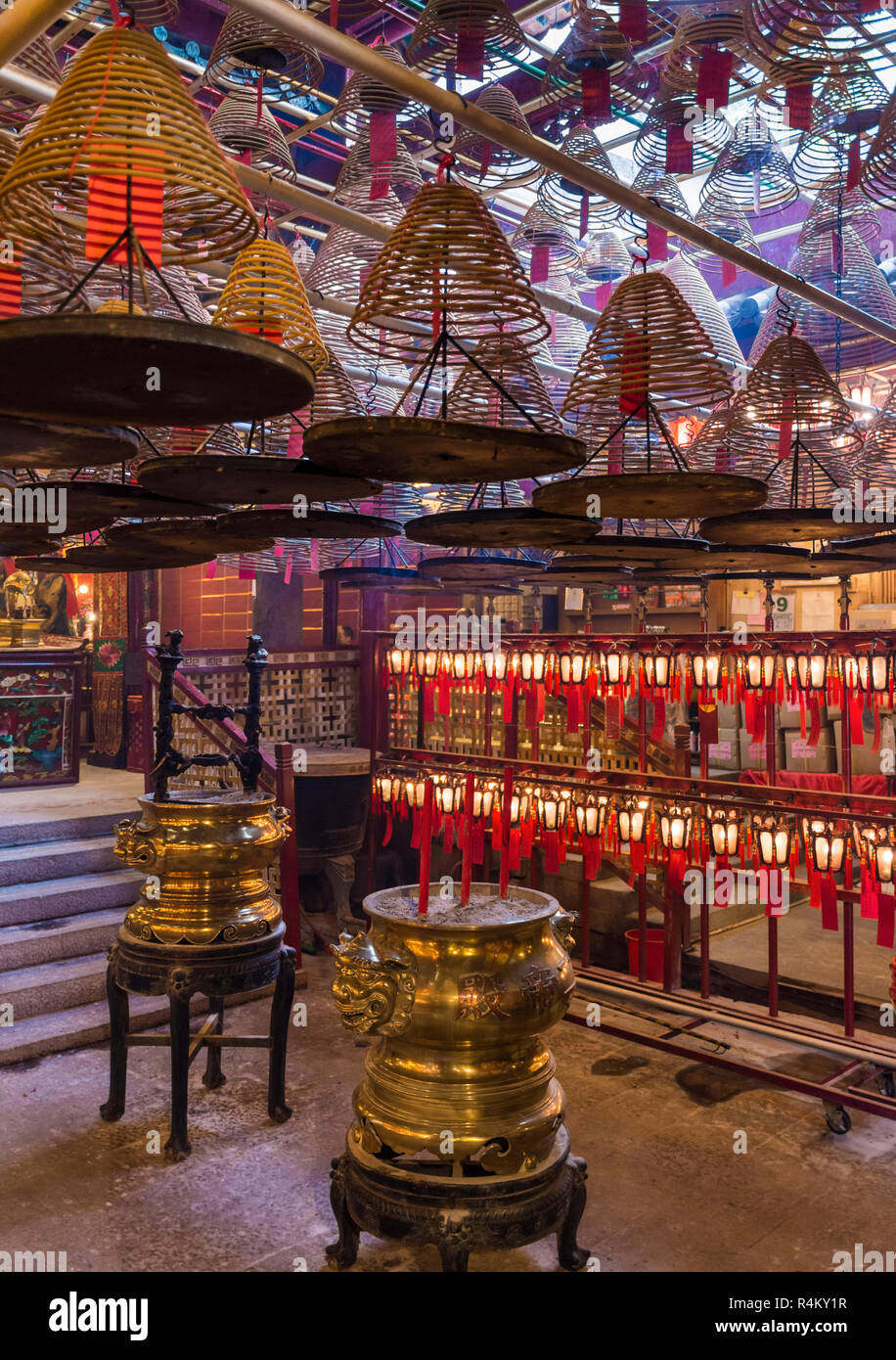 Détail de l'intérieur du Temple Man Mo, Sheung Wan, Hong Kong Banque D'Images