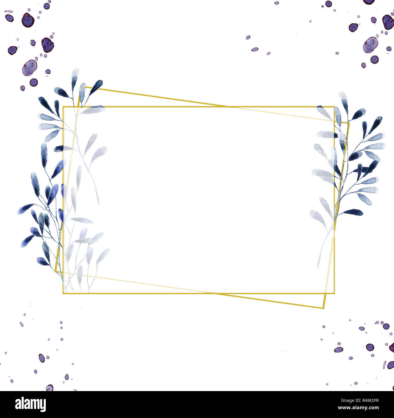 Invitation de mariage, carte d'olive, inviter floral floral et géométrique magnolia cadre doré imprimer. Rectangle losange cadre. Arrière-plan blanc. Banque D'Images