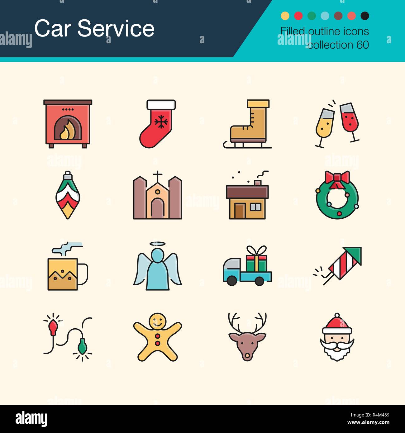 Icônes de décoration de Noël. Conception en ligne moderne situé à 60. Pour la présentation, la conception graphique, application mobile, web design, infographie, l'assurance-chômage. Vector illu Illustration de Vecteur