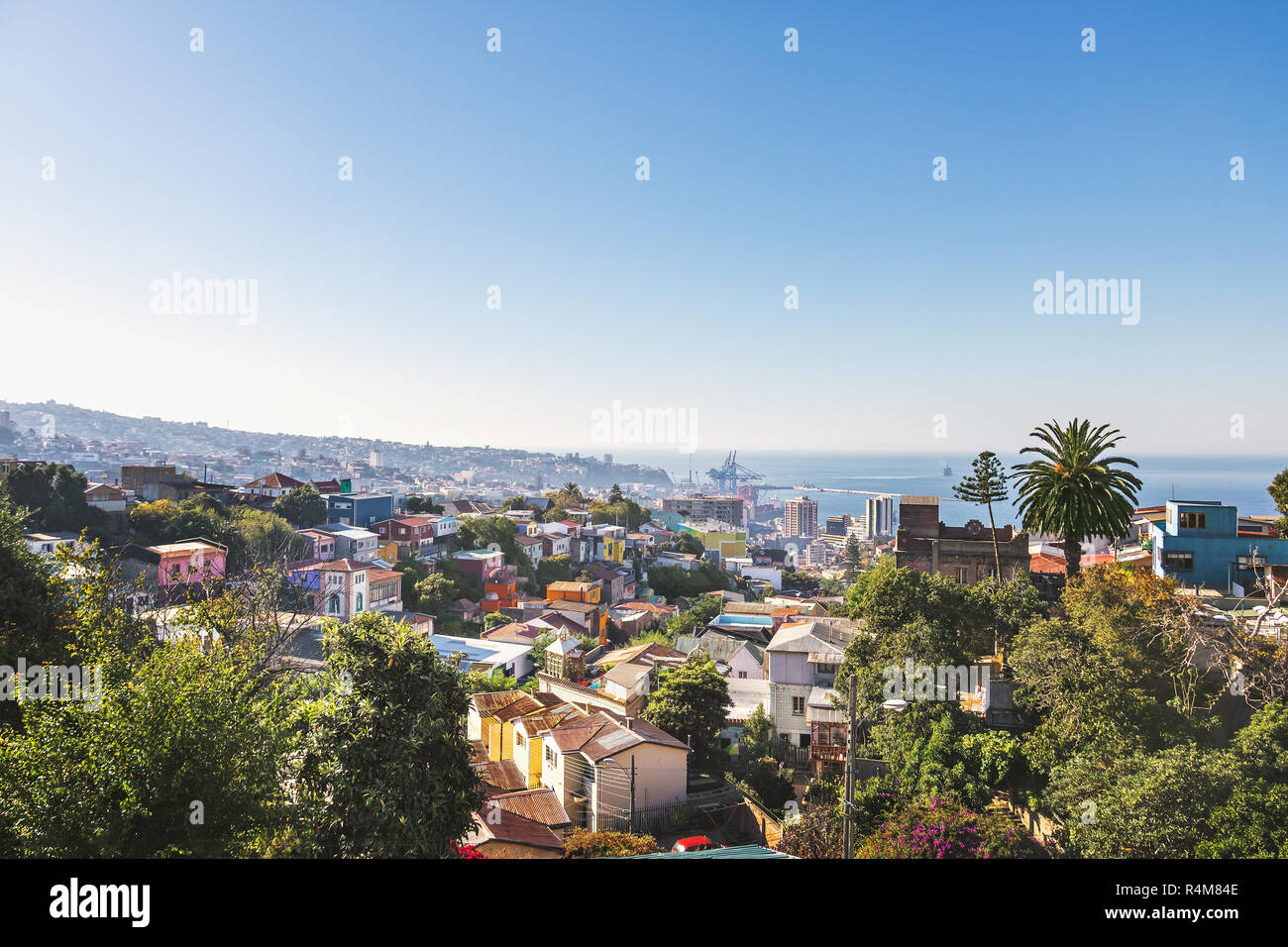 Vue aérienne de Valparaiso du Cerro Florida Hill - Valparaiso, Chili Banque D'Images