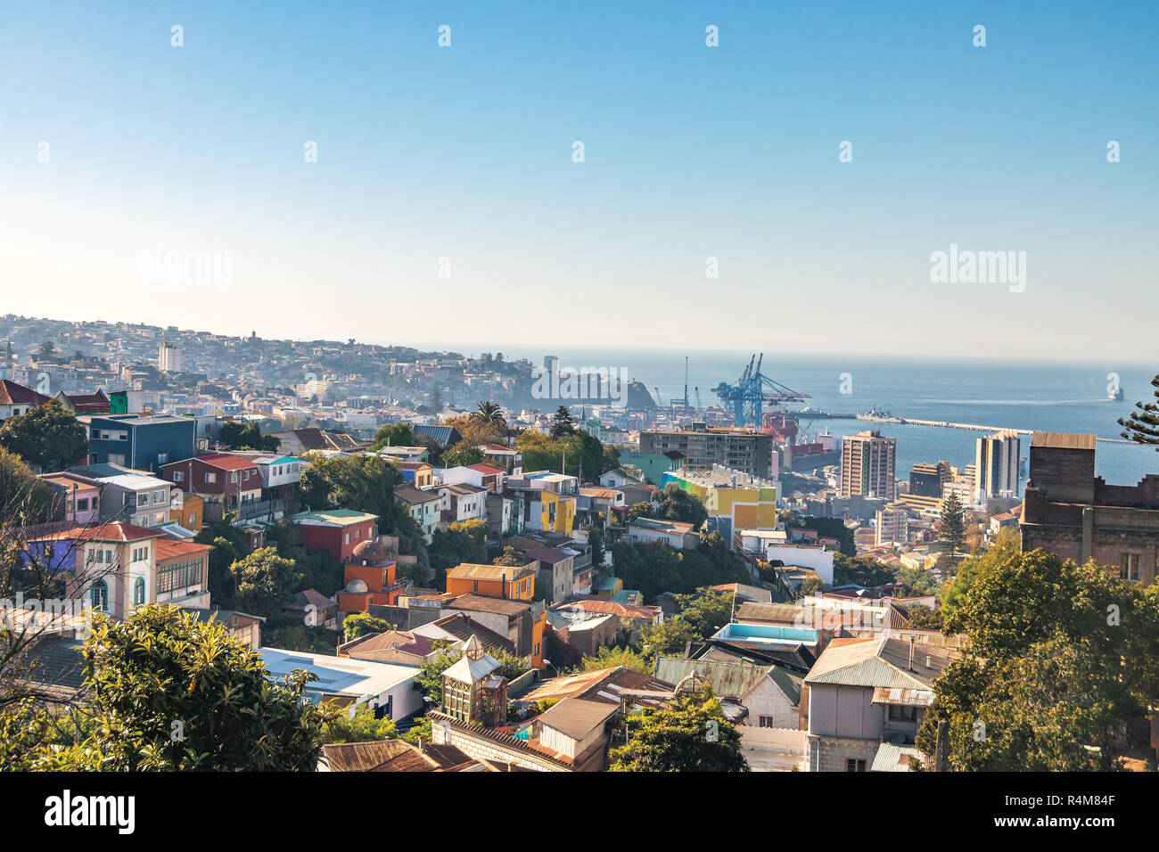 Vue aérienne de Valparaiso du Cerro Florida Hill - Valparaiso, Chili Banque D'Images