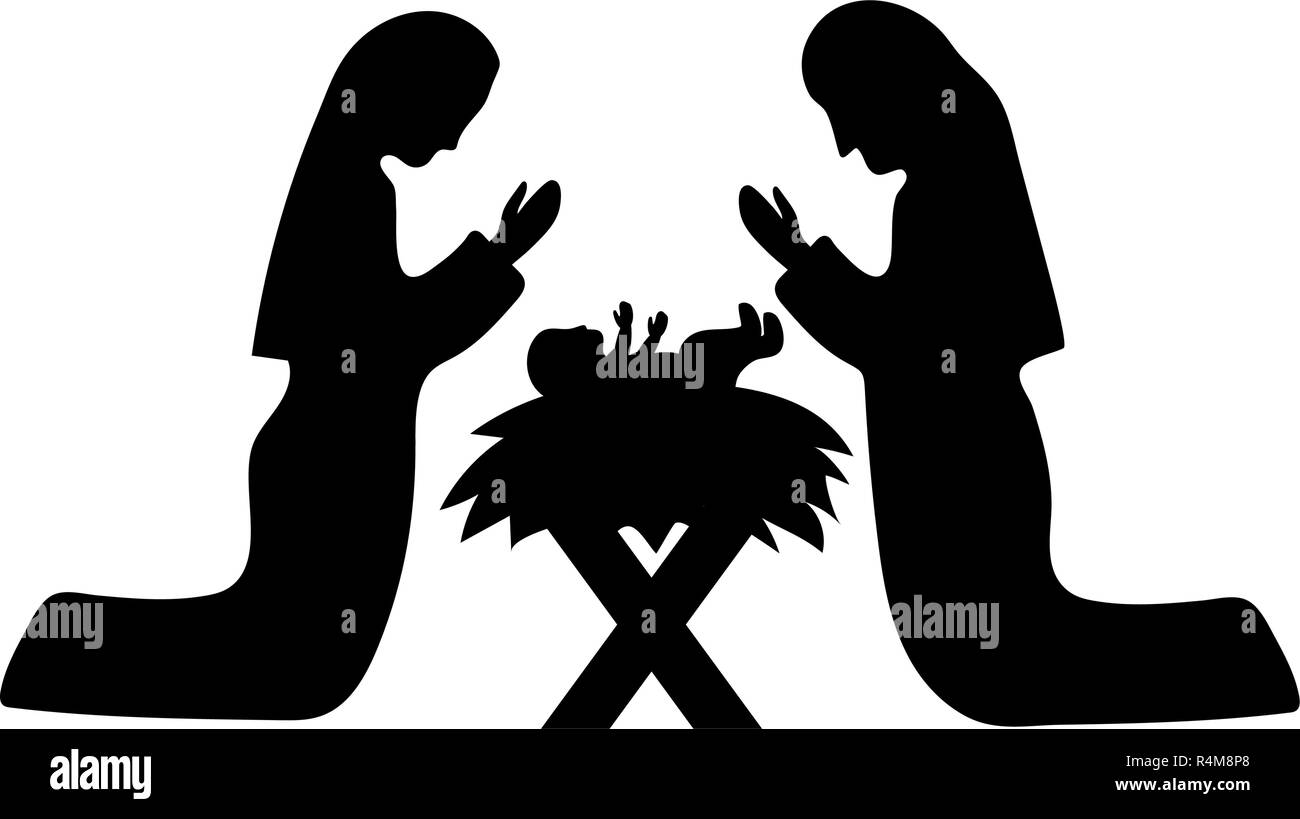 Crèche de Noël Vierge Marie avec Jésus sur crèche cartoon vector illustration graphic design Illustration de Vecteur
