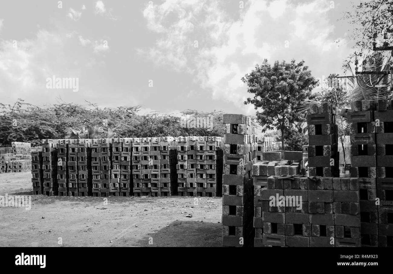 Les blocs de béton, briques de ciment pour la construction de bloc,. Banque D'Images
