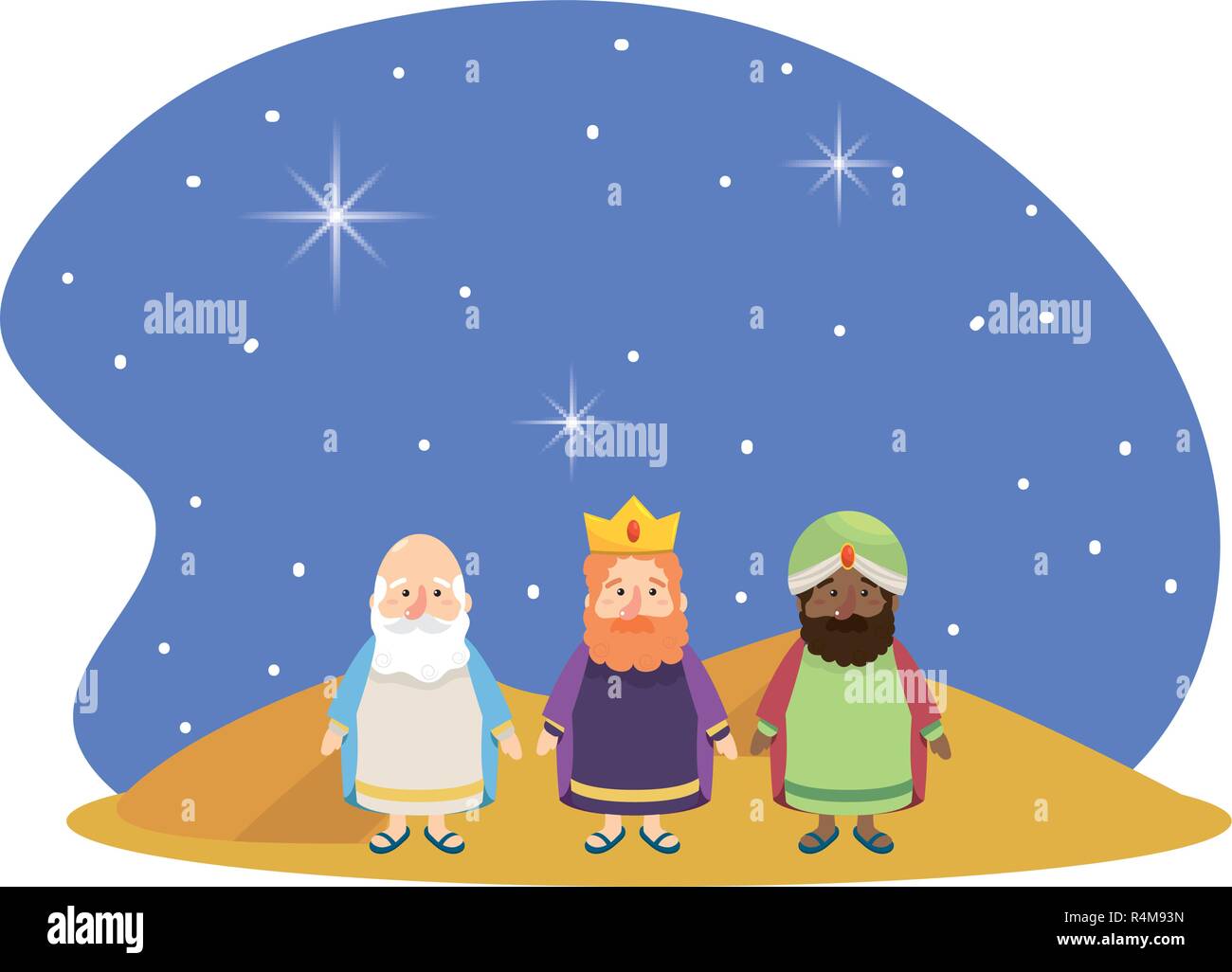 Crèche de Noël des hommes sages de nuit au-dessus d'desert cartoon vector illustration graphic design Illustration de Vecteur
