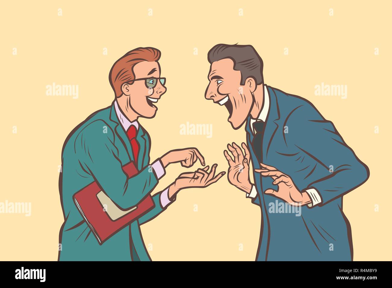 Deux hommes d'parler et rire. Blague d'amis. Comic cartoon retro pop art dessin illustration vectorielle Illustration de Vecteur