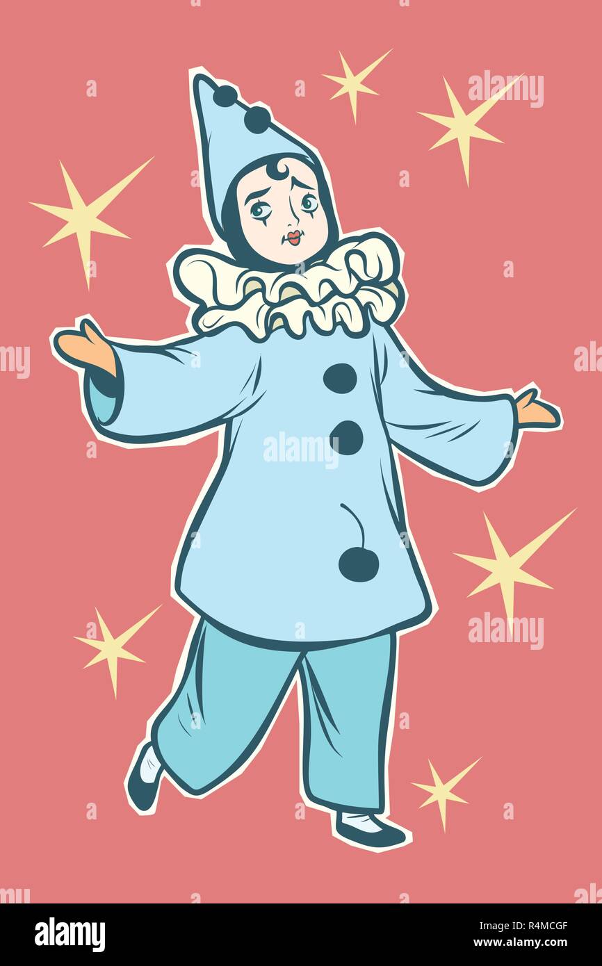 Caractère de la pantomime stock Pierrot et commedia dell arte. Comic cartoon retro pop art dessin illustration vectorielle Illustration de Vecteur