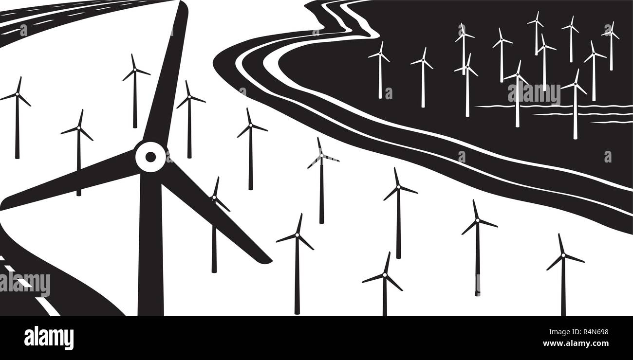 Éoliennes sur terre et en mer - vector illustration Illustration de Vecteur Éoliennes sur terre et en mer - vector illustration Illustration de Vecteur