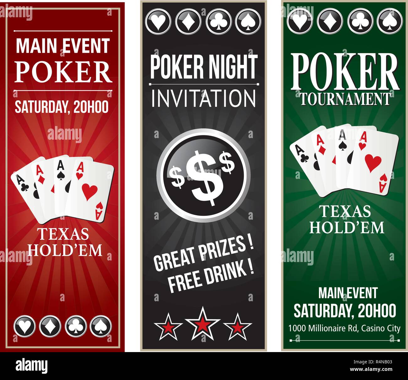 Événement Poker invitation flyer vertical 10 eps texte est contours Illustration de Vecteur