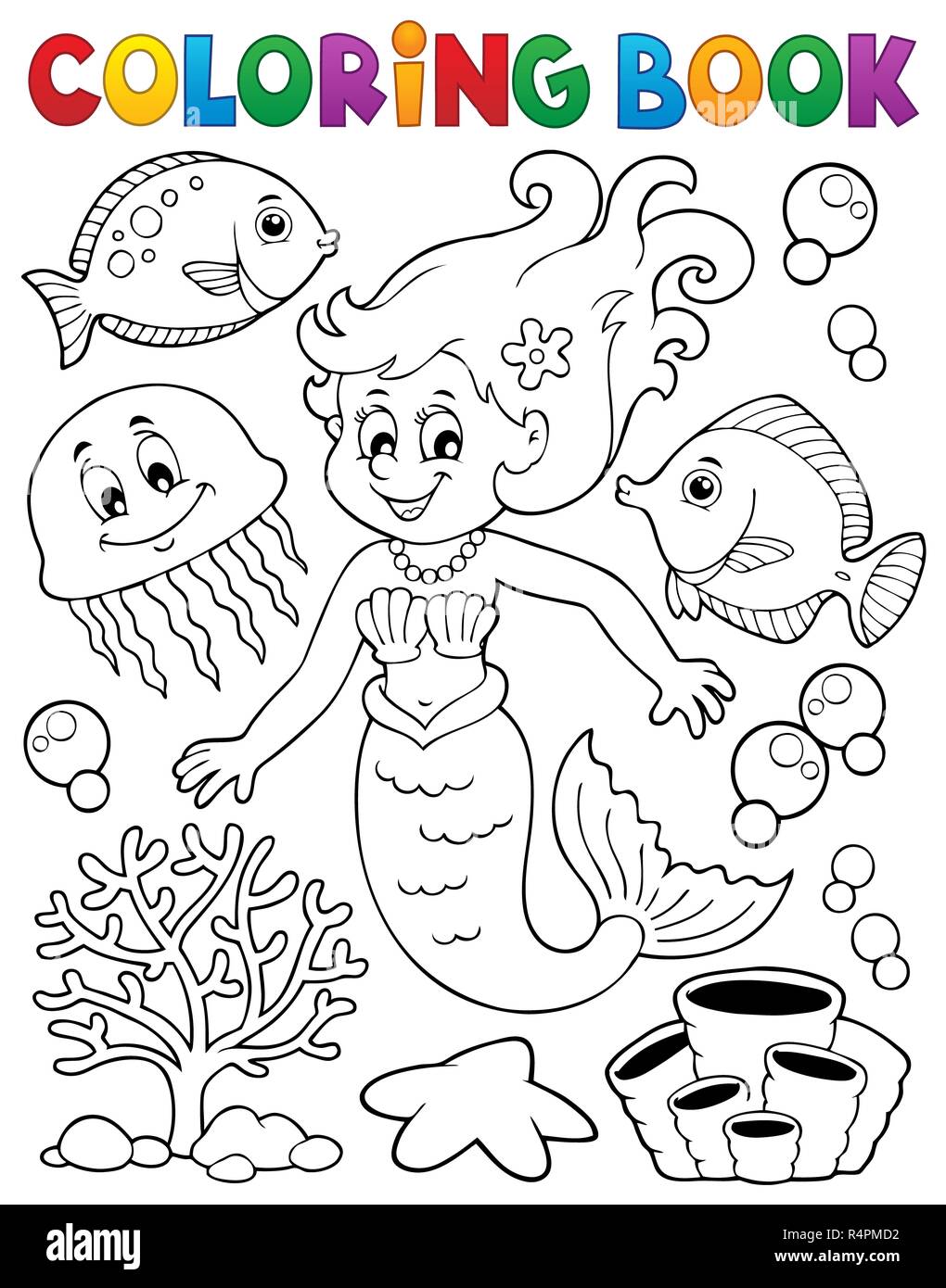 Livre de coloriage sirène sujet 2 Banque D'Images