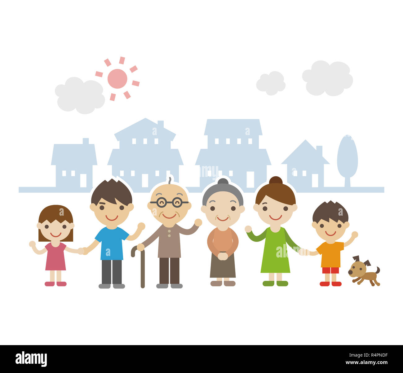 Three Generation Family smiling Together Banque D'Images