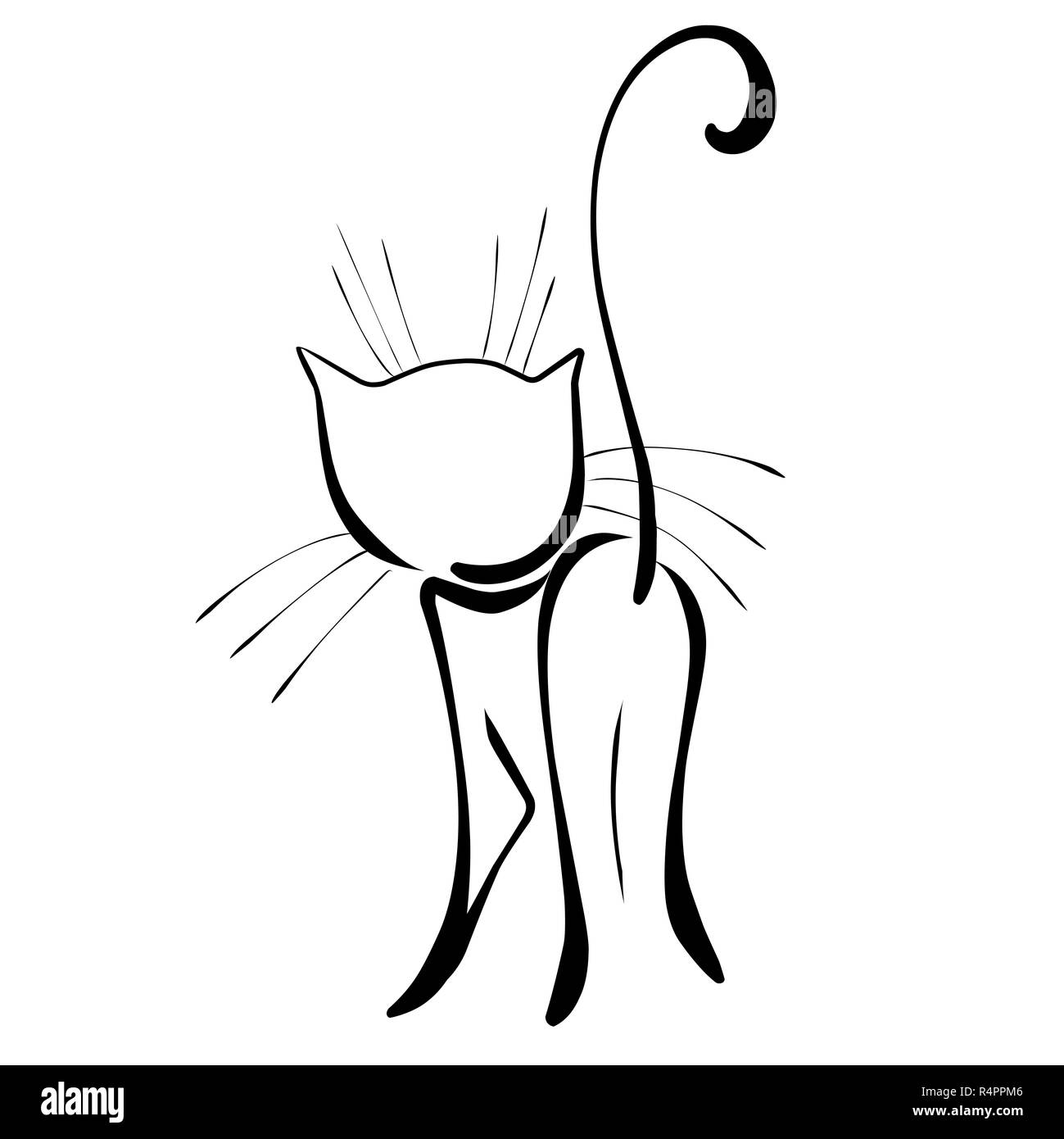 Images Illustrations Résumé Chat noir sur un fond blanc Banque D'Images