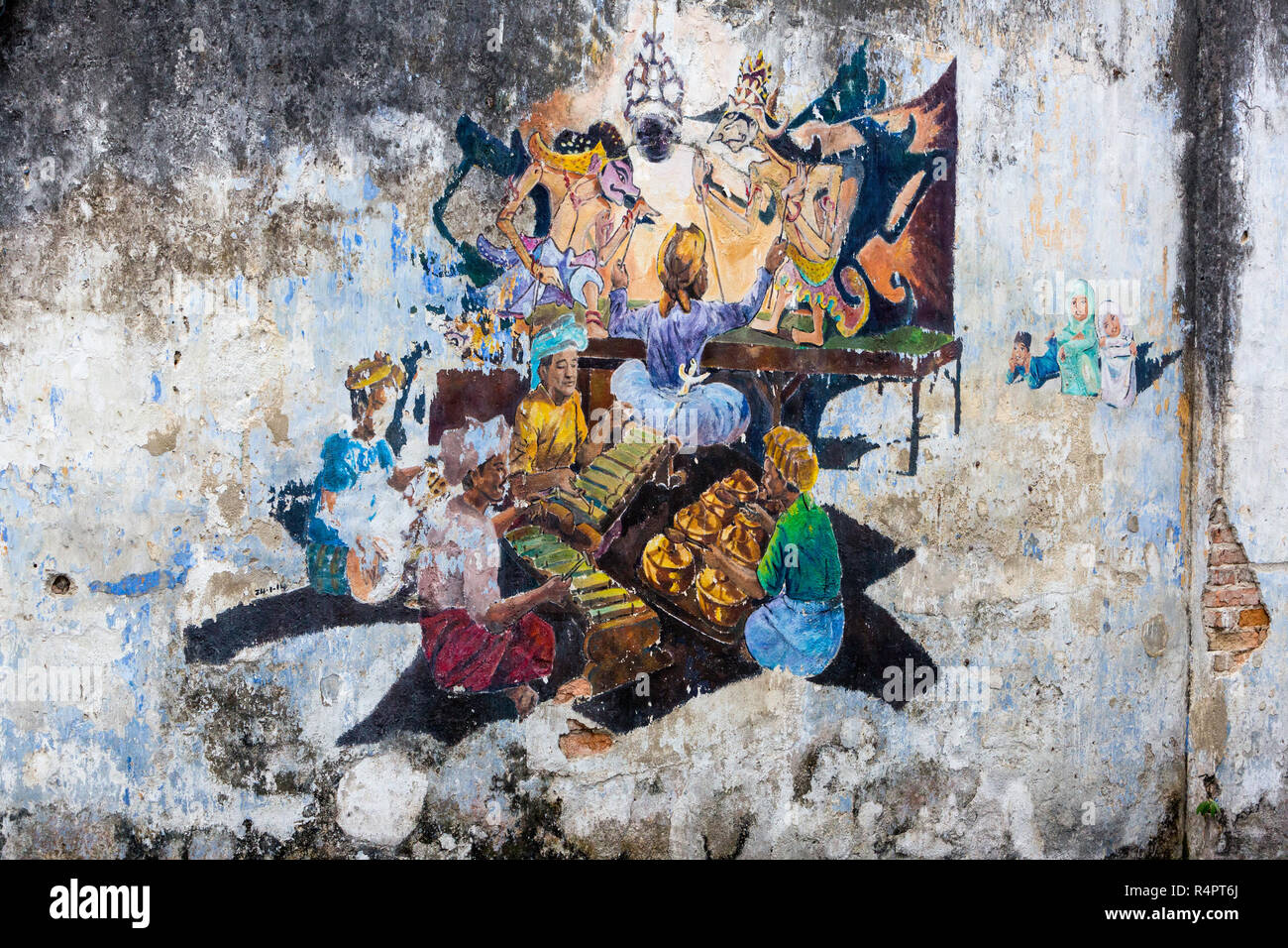 Vieux Mur peintures historiques et de Malaisie, scène mythologique, Ipoh, Malaisie. Banque D'Images