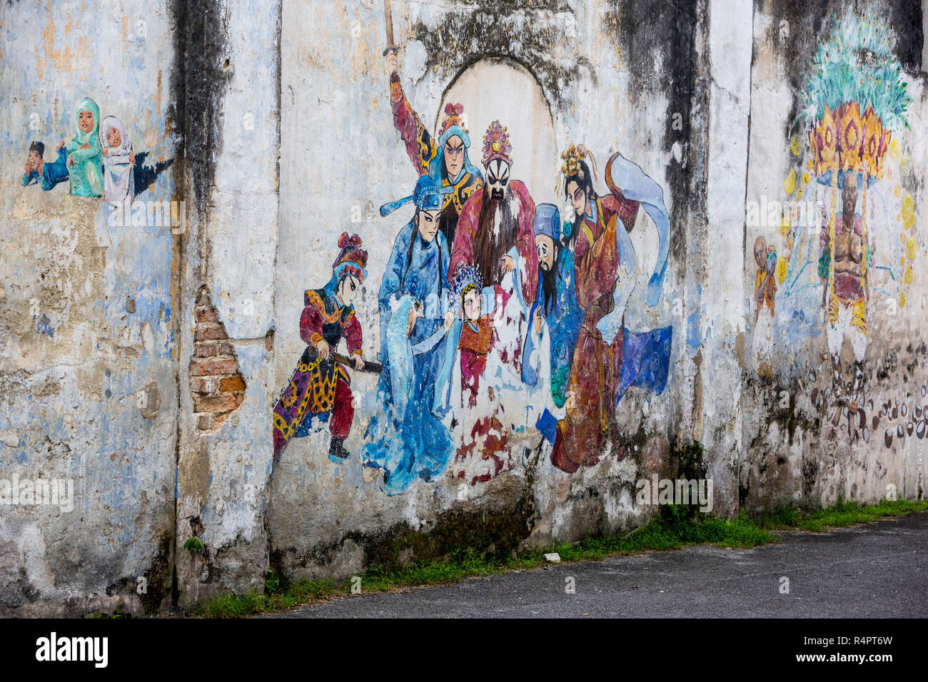 Vieux Mur peintures historiques et de Malaisie, scène mythologique, Ipoh, Malaisie. Banque D'Images