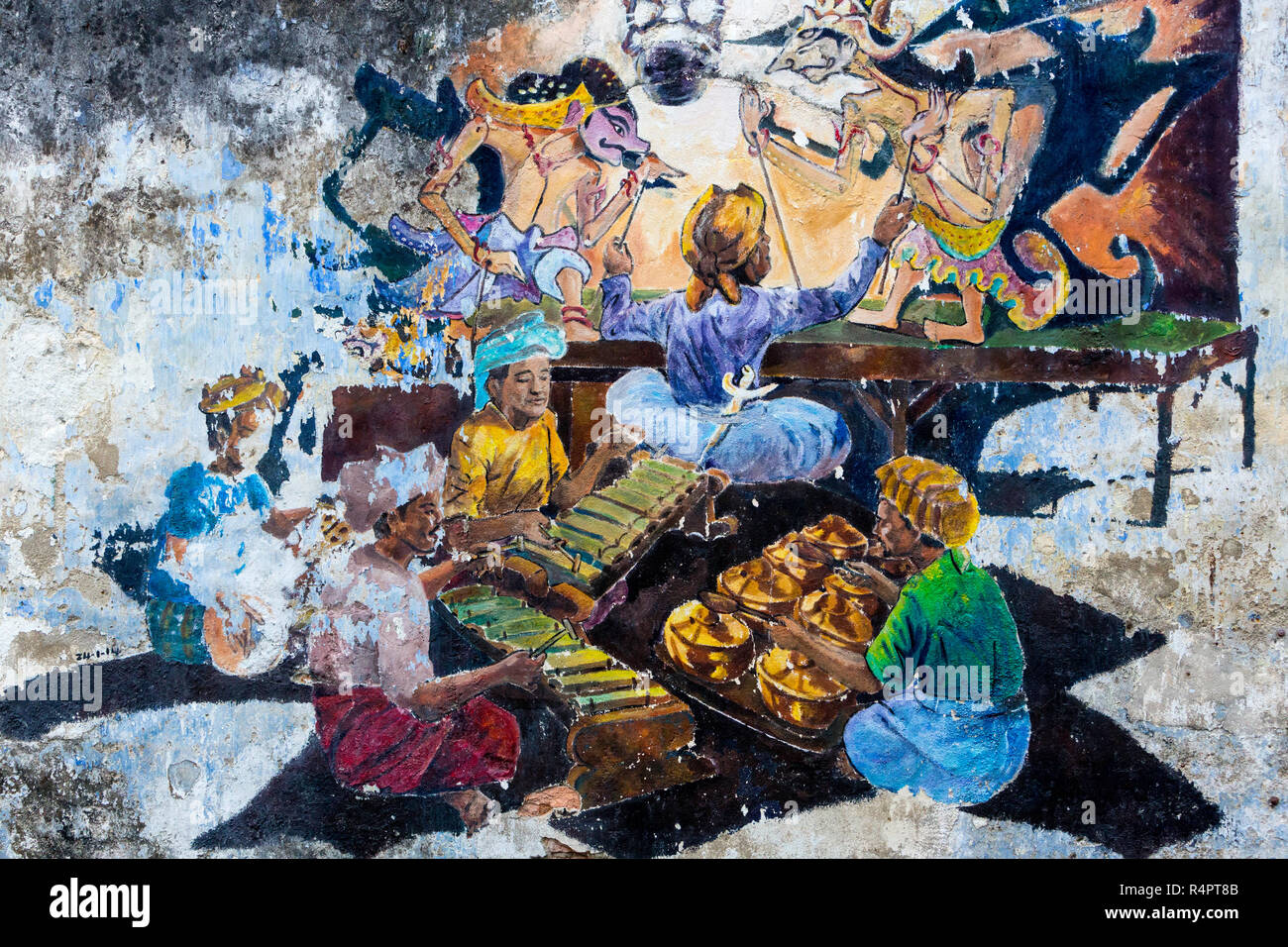 Vieux Mur peintures historiques et de Malaisie, scène mythologique, Ipoh, Malaisie. Banque D'Images