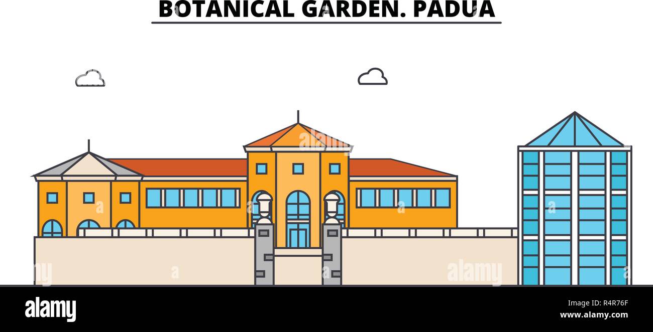 Jardin botanique. Voyages en ligne Padoue monument, Skyline, vector design. Jardin botanique. Padoue illustration linéaire. Illustration de Vecteur