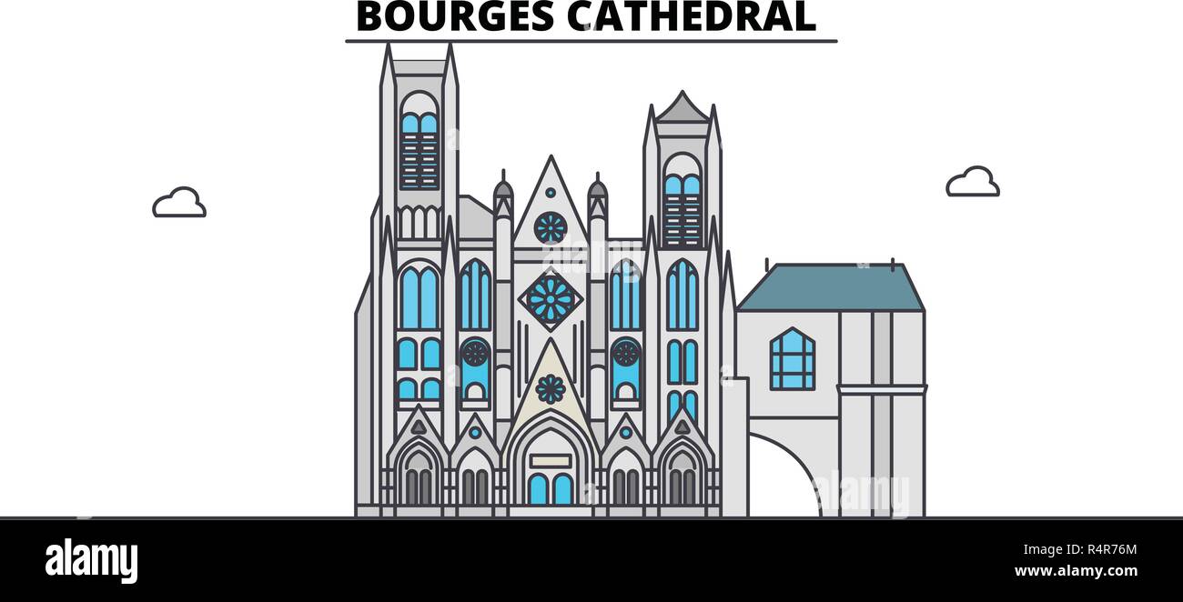 La Cathédrale de Bourges vue de voyages en ligne, Skyline, vector design. La Cathédrale de Bourges illustration linéaire. Illustration de Vecteur