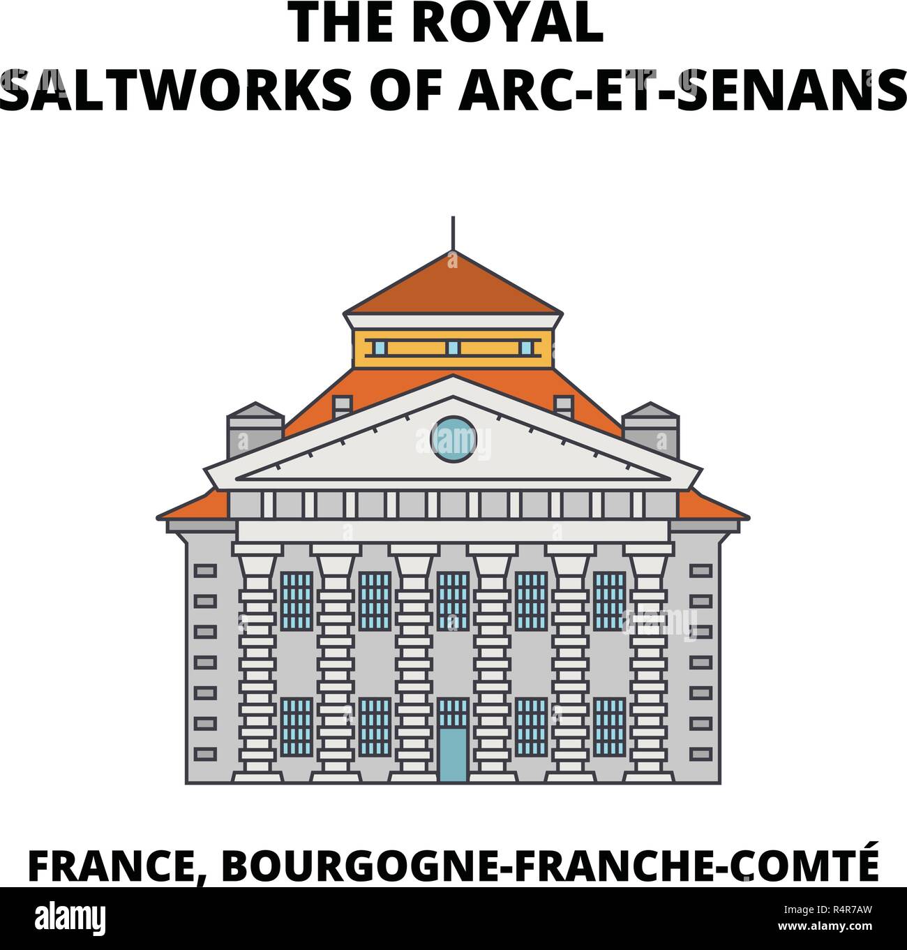 France, Bourgogne-Franche-ComtE -à partir de la Grande Saline de Salins-Les-Bains à la Saline Royale monument, voyages en ligne vecteur conception skyline Illustration de Vecteur