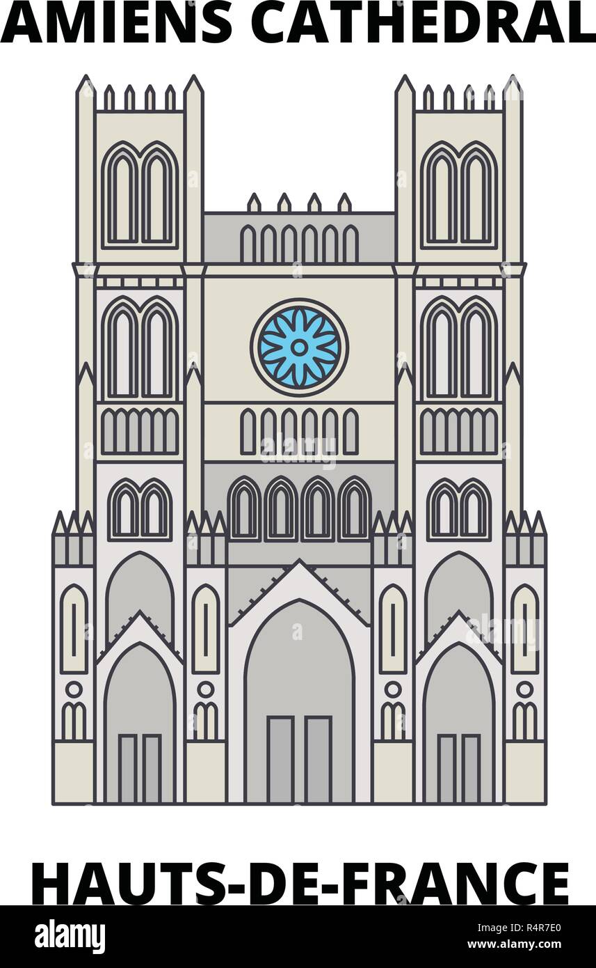 Hauts-De-France - La cathédrale d'Amiens ligne monument, Skyline, vector design. Hauts-De-France - La cathédrale d'Amiens illustration linéaire. Illustration de Vecteur