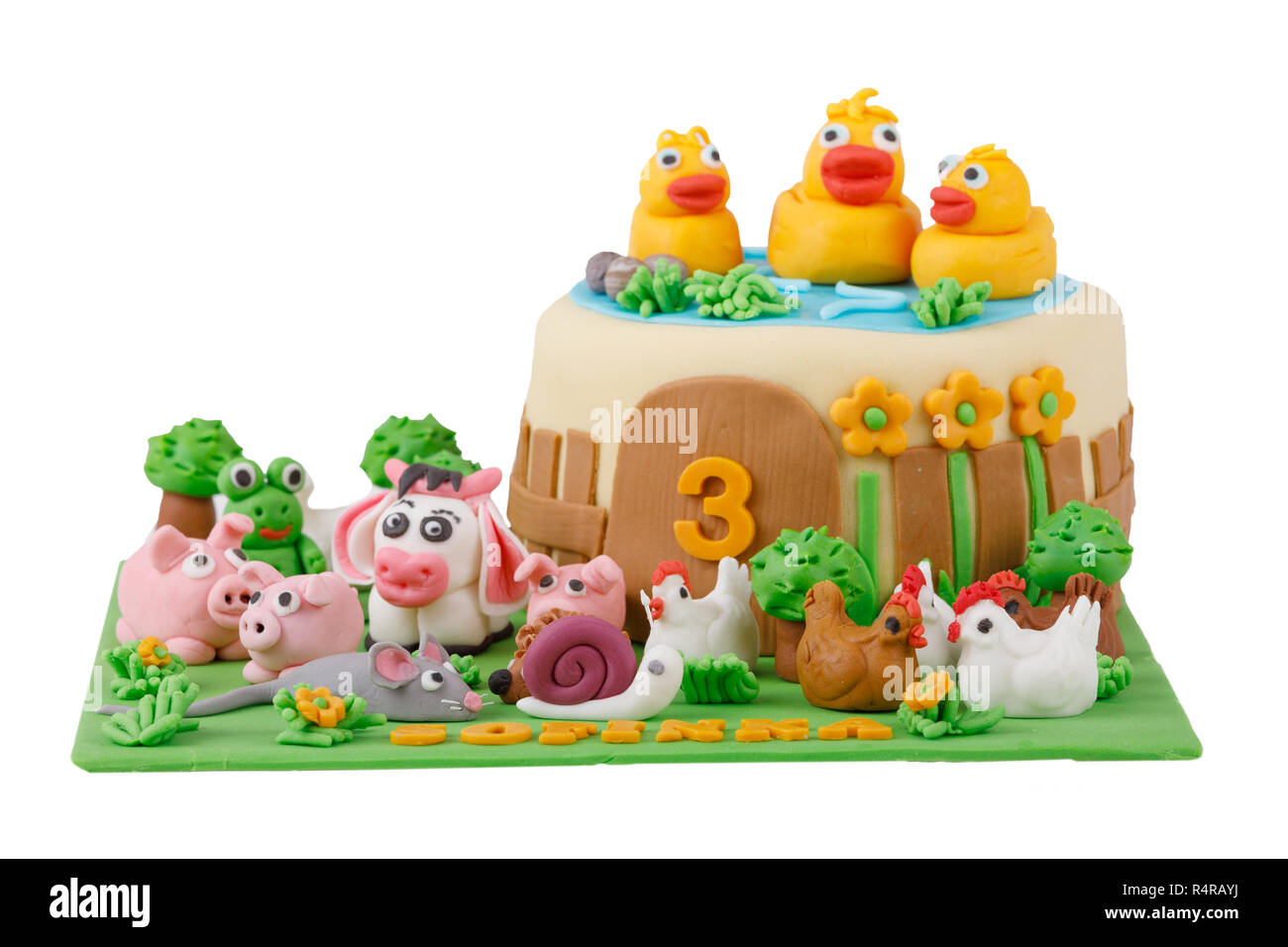 Gateau D Anniversaire Avec Les Animaux De Ferme D Amande Photo Stock Alamy