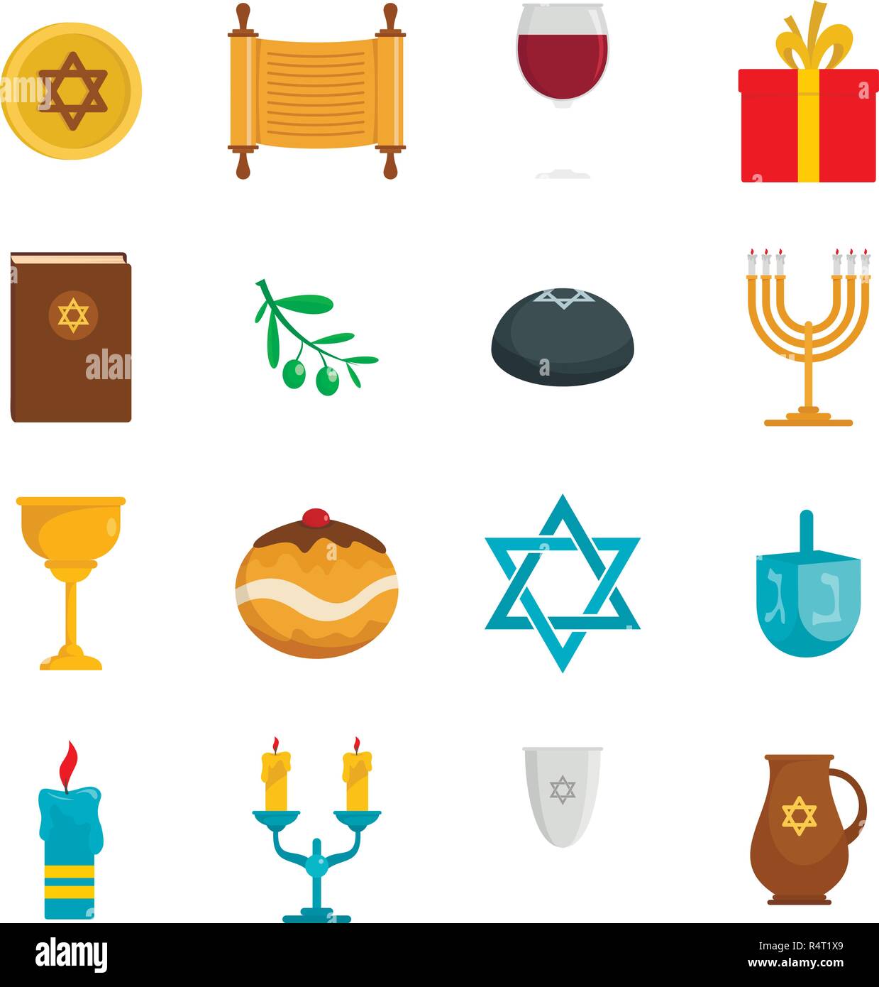 Fête juive Hanoucca icons set. Télévision illustration de 'Hanoucca juive de 16 icônes vector isolated on white Illustration de Vecteur