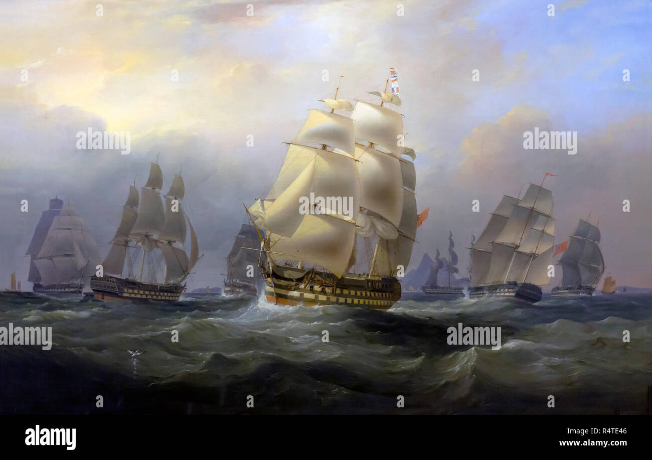 East Indiamen dans la mer de Chine, William John Huggins et Edward Duncan, vers 1820, Banque D'Images East Indiamen dans la mer de Chine, William John Huggins et Edward Duncan, vers 1820, Banque D'Images