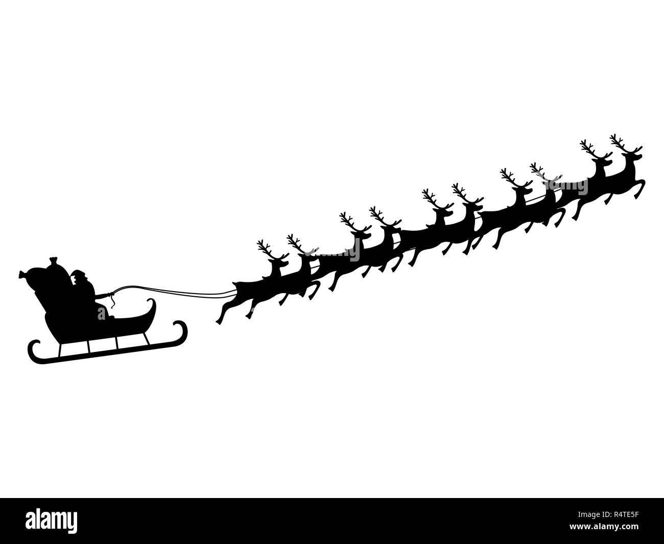 Le Père Noël voyage dans un traîneau dans le faisceau sur le renne Illustration de Vecteur