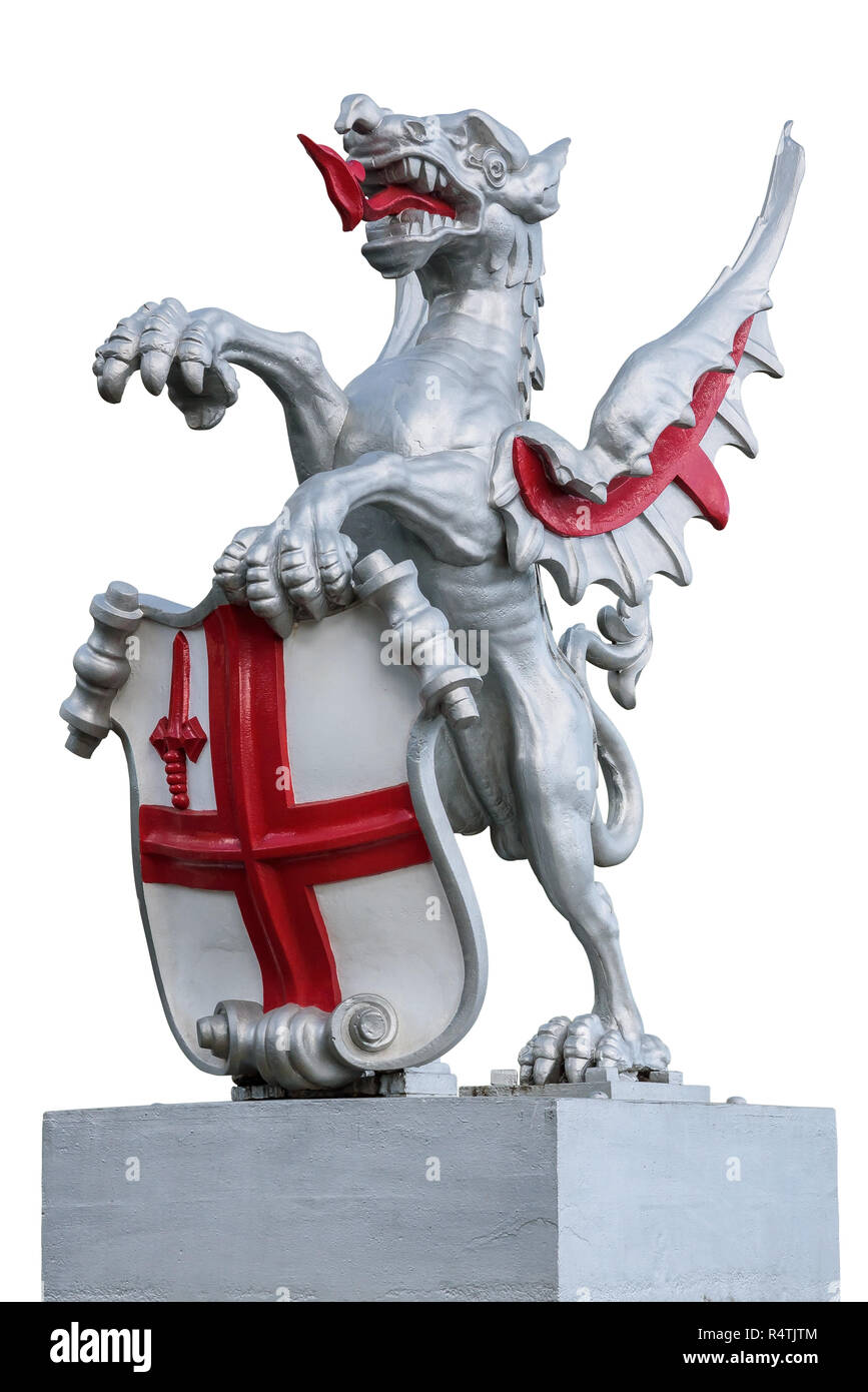 Dragon original marque staute limite de la ville de Londres, isolé sur fond blanc avec clipping path Banque D'Images