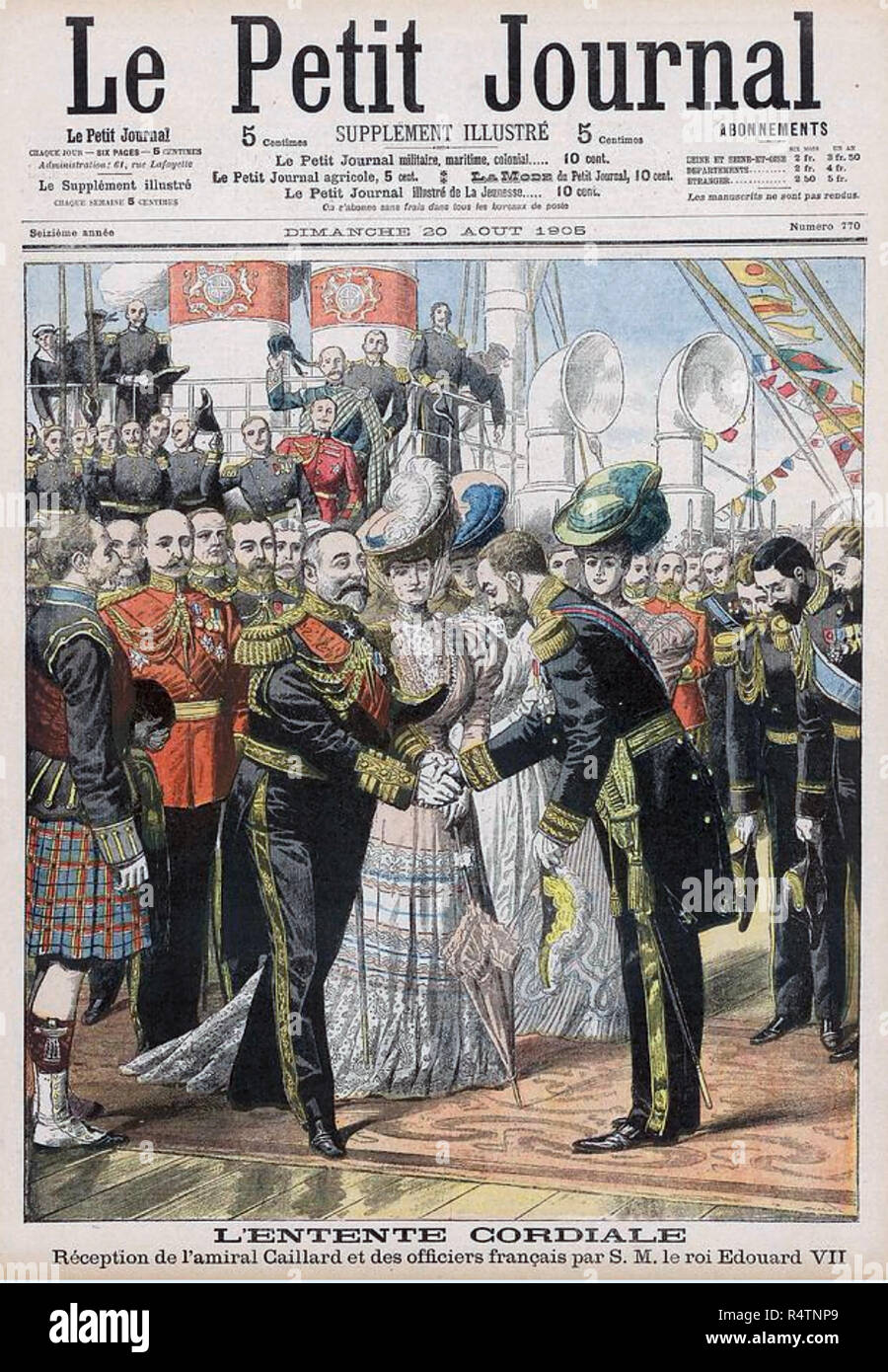 Léonce CAILLARD (1846-1917) Vice-amiral français est reçu par le roi Édouard VII à son arrivée en Grande-Bretagne en août 1905 Banque D'Images