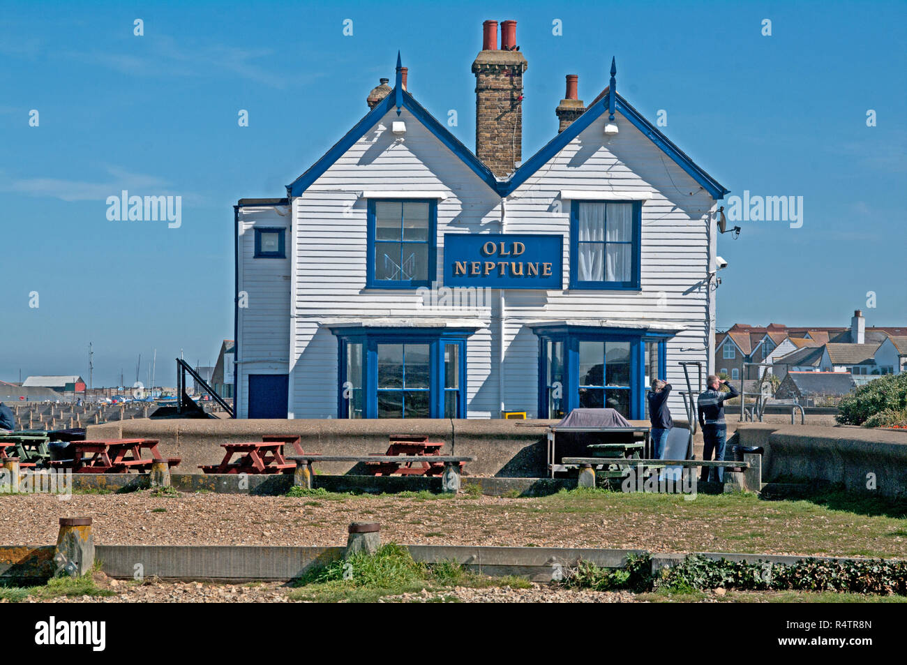 Whitstable, vieille Pub, Neptune Beach, Kent, Angleterre ; Banque D'Images