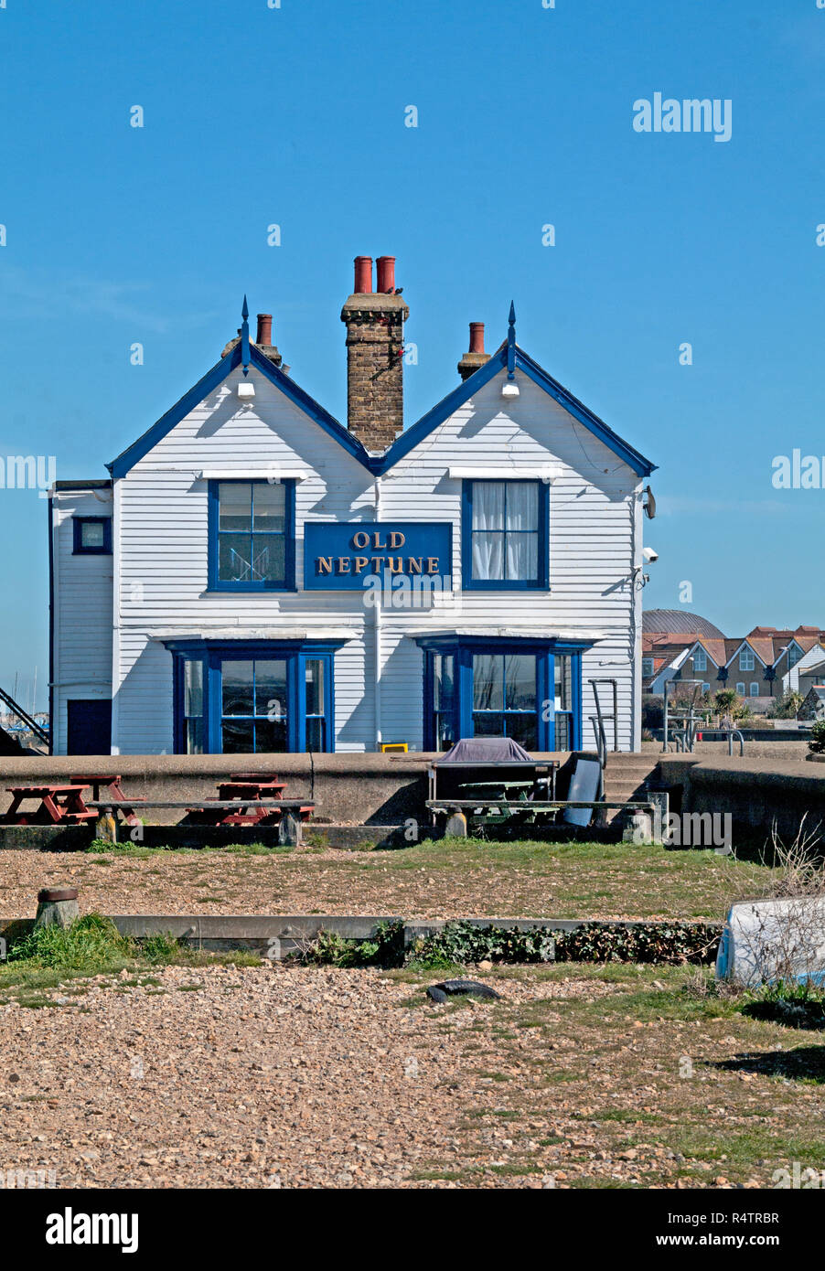 Whitstable, vieille Pub, Neptune Beach, Kent, Angleterre ; Banque D'Images