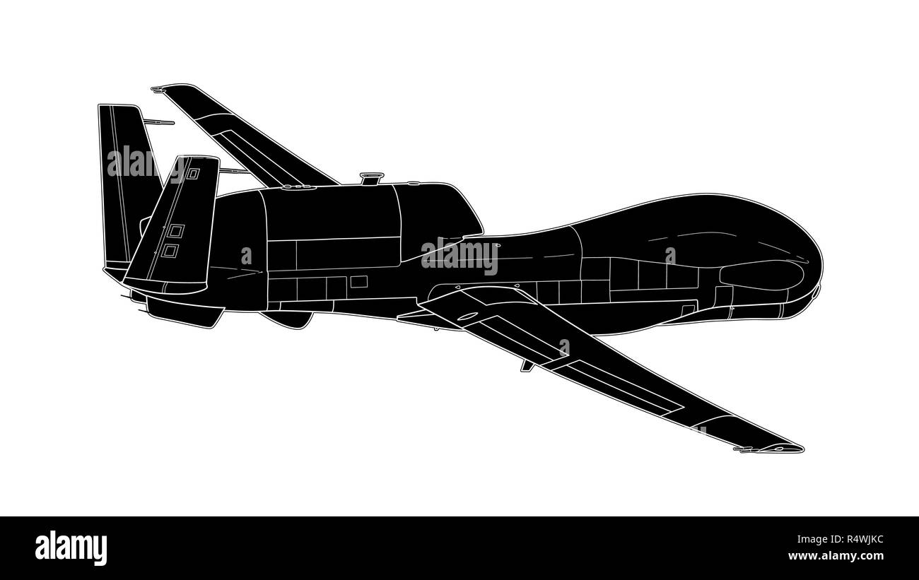 Drone avion guerre U.A.V isolé sur fond. Illustration de Vecteur