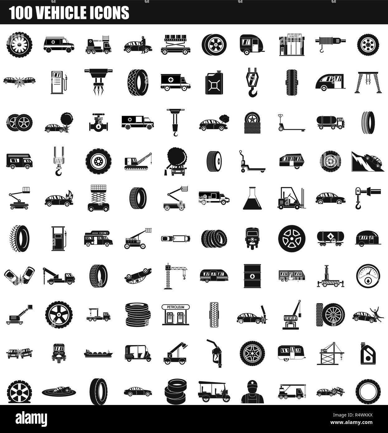 Véhicule 100 icon set. Ensemble simple de 100 icônes vectorielles du véhicule pour la conception web isolé sur fond blanc Illustration de Vecteur