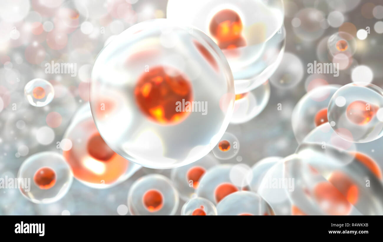 Cell concept abstrait. La vie organique sous microscope. Illustration 3D render Banque D'Images
