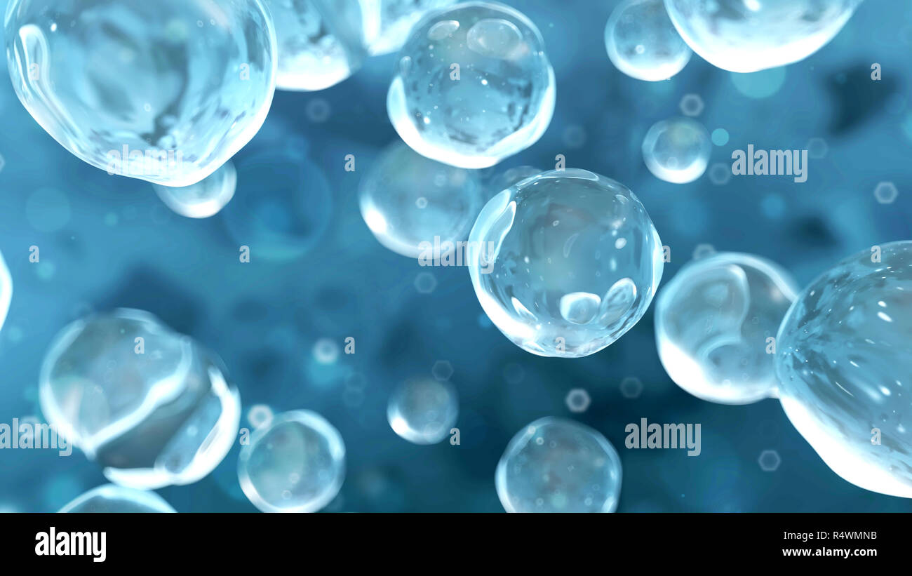 Résumé des études en sciences avec des bulles. Illustration 3D render Banque D'Images