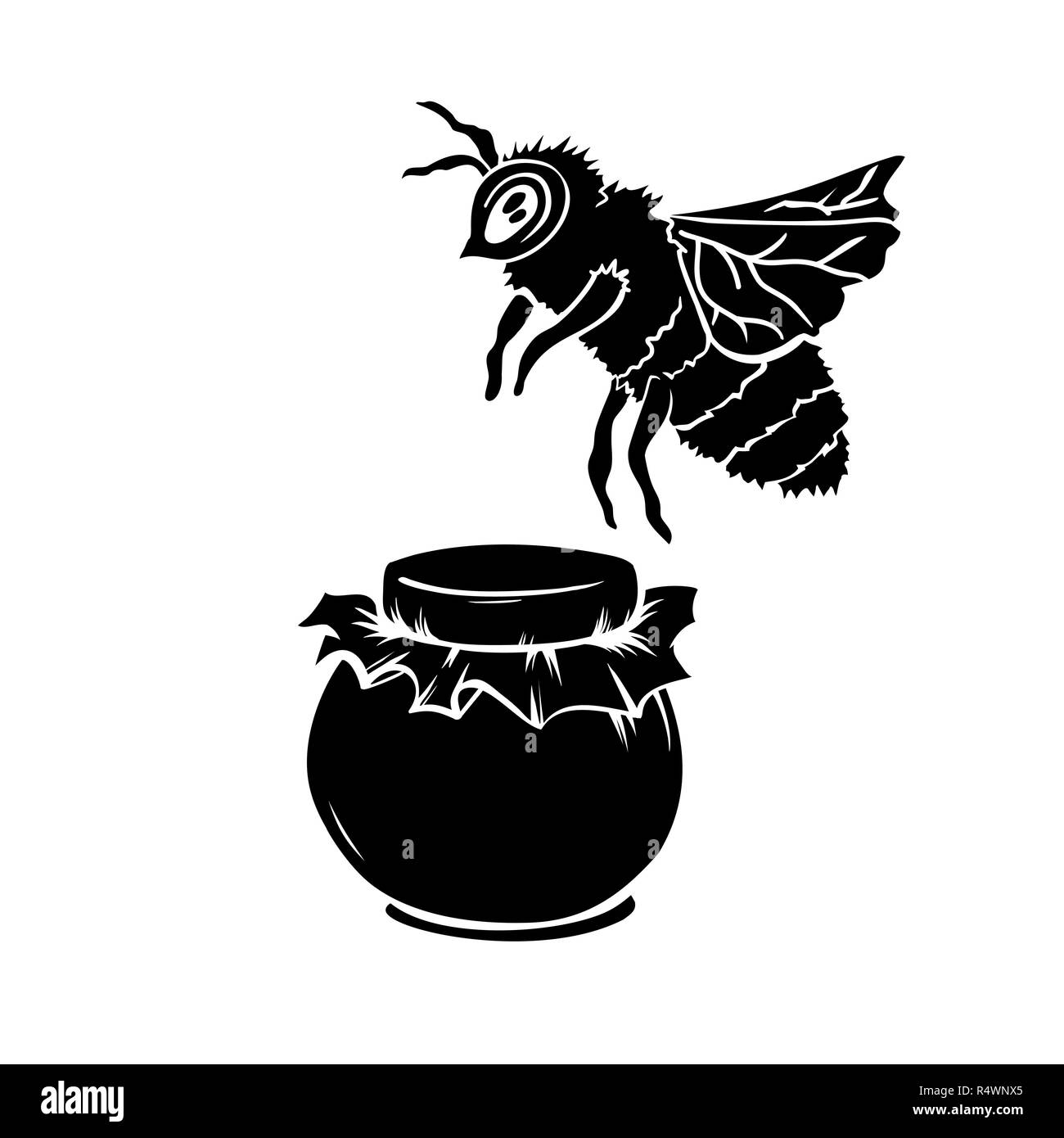 Silhouette vecteur noir découpé au laser de l'Apiculture et de verre ou pot Mason. Modèle isolé pour la coupe et l'artisanat Illustration de Vecteur