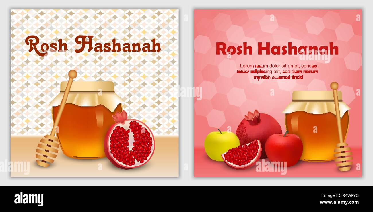 Roch Hachana juive de miel apple bannière concept défini. Illustration réaliste de 2 Roch Hachana juive de miel apple bannière web Concepts de vecteur Illustration de Vecteur