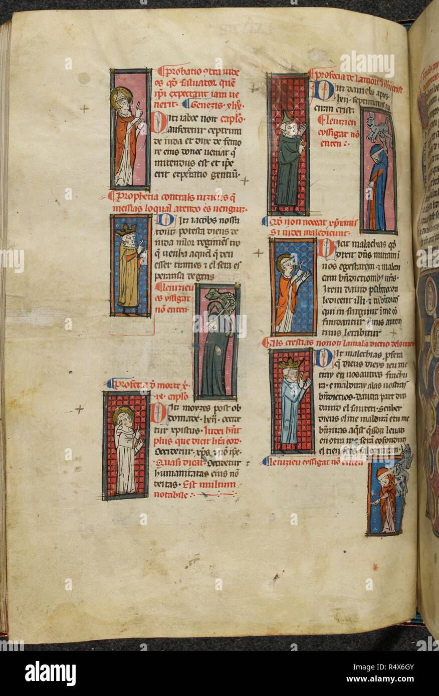 La page illustrée du manuscrit de poèmes en ProvenÃ§al . Poèmes, etc. poèmes, &c., dans§ProvenÃ Nom Matfre Ermengau par al, 'en-hor en leys' [docteur en droit ?]et troubadour, de BÃ©ziers. Dates Ermengau le début de son poème, le chef Breviari, en 1288 (f. 7, l. 13), et l'achèvement d'environ deux tiers en 1299 (f. 160). Source : Royal 19 C. Je f.95v. Langue : ProvenÃ§al. Banque D'Images