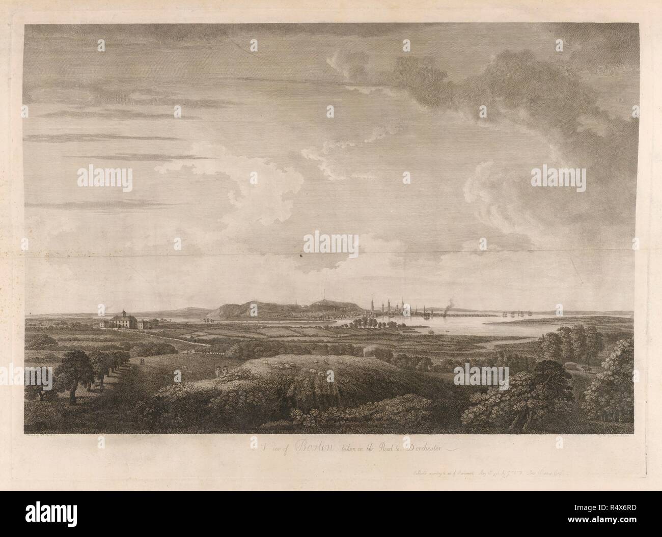 Boston. [Un graphique de l'île de Nantucket... 1776. Une vue de Boston pris sur la route de Dorchester. Image prise de : [un graphique de l'île de Nantucket et de Martha's Vineyard]. Publié en 1776 . Source : Maps.184.m.3.(37), page 24. Langue : Anglais. Auteur : O. Perrie. Banque D'Images