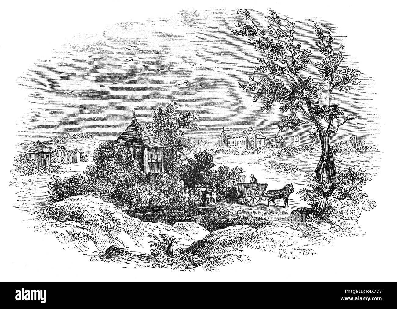 Une chambre 'Pest' (hôpital d'isolement en temps de peste), Tothill Fields, Westminster, Londres, Angleterre. Après la victoire de Cromwell à la bataille de Worcester en septembre 1651, quelque 4 000 ont été emprisonnés à royalistes vaincus Tothill Fields avant d'être vendus comme esclaves à des marchands commerçant avec l'Afrique et les Antilles. Les installations du camp de prisonniers sur le sol marécageux étaient si pauvres que 1 200 prisonniers ont été enregistrés comme ayant péri dans la conditions primitives. Banque D'Images
