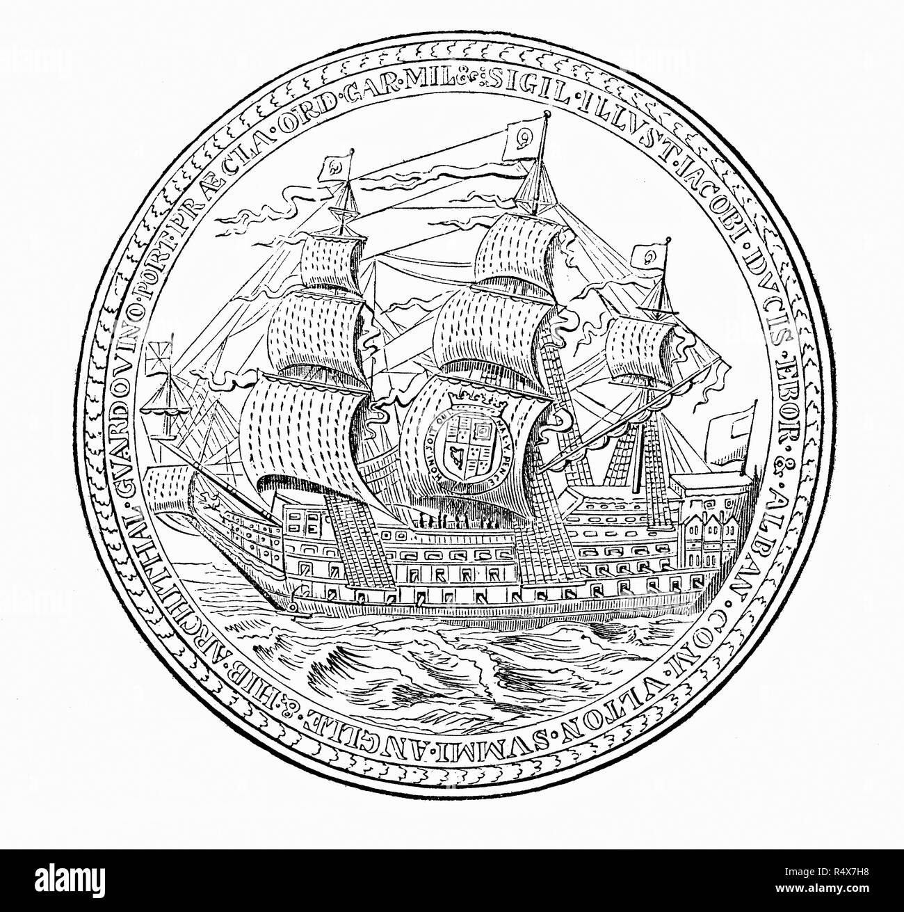Après la démission de Richard Cromwell Lord Protecteur en 1659 et l'effondrement de la Communauté en 1660, Charles II fut restauré sur le trône. Son fils James, duc d'York, était l'héritier présomptif, qui a confirmé que Lord High Admiral, un bureau qui comporte l'organe subsidiaire de la nomination de gouverneur de Portsmouth et Lord Warden of the Cinque Ports - et était suffisamment important pour une médaille d'être frappée pour commémorer sa nomination. Banque D'Images