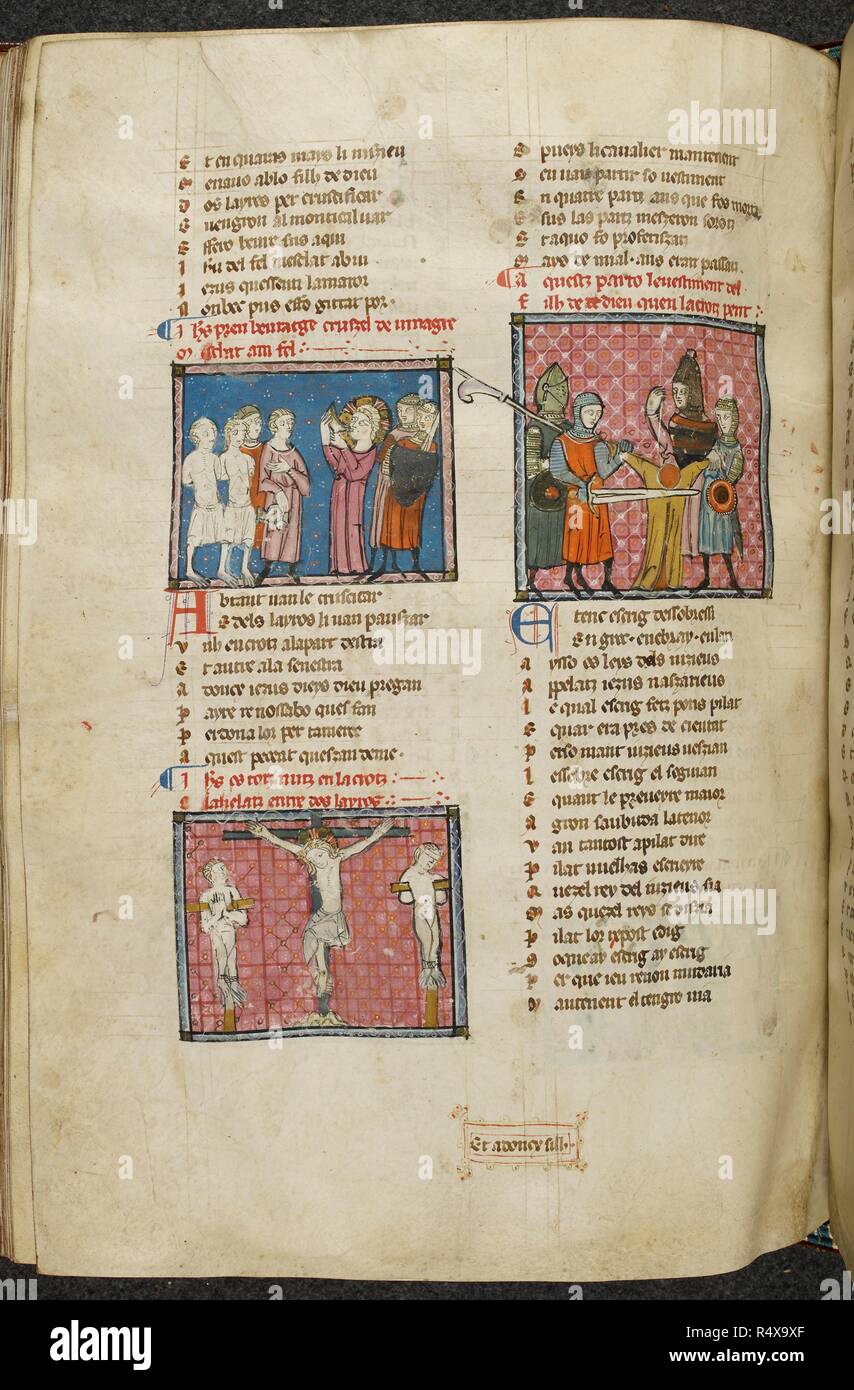 La page illustrée du manuscrit de poèmes en ProvenÃ§al. Poèmes, etc. poèmes, &c., dans§ProvenÃ Nom Matfre Ermengau par al, 'en-hor en leys' [docteur en droit ?]et troubadour, de BÃ©ziers. Dates Ermengau le début de son poème, le chef Breviari, en 1288 (f. 7, l. 13), et l'achèvement d'environ deux tiers en 1299 (f. 160). Source : Royal 19 C. Je f.176v. Langue : ProvenÃ§al. Banque D'Images
