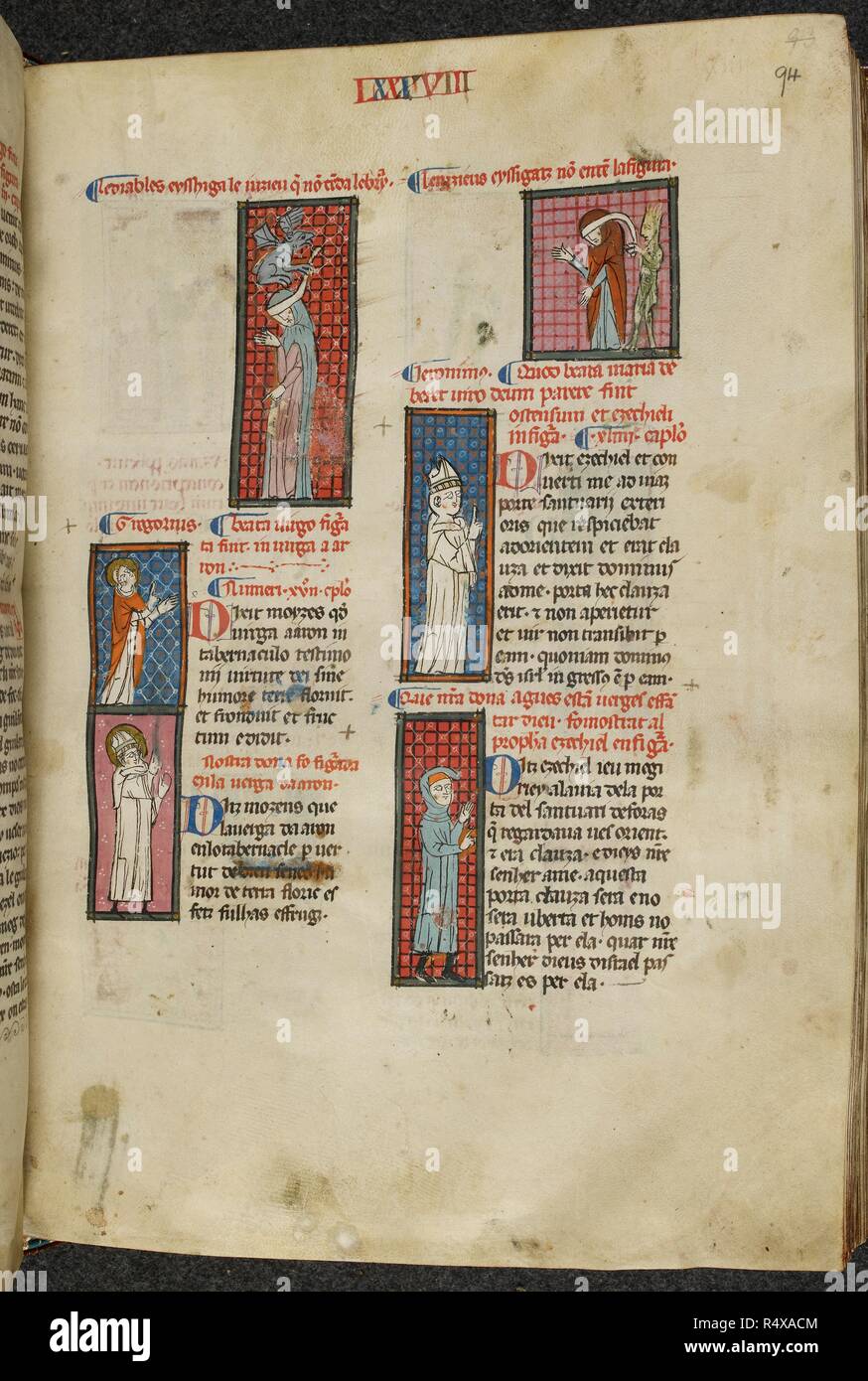 La page illustrée du manuscrit de poèmes en ProvenÃ§al. Poèmes, etc. poèmes, &c., dans§ProvenÃ Nom Matfre Ermengau par al, 'en-hor en leys' [docteur en droit ?]et troubadour, de BÃ©ziers. Dates Ermengau le début de son poème, le chef Breviari, en 1288 (f. 7, l. 13), et l'achèvement d'environ deux tiers en 1299 (f. 160). Source : Royal 19 C. Je f.94. Langue : ProvenÃ§al. Banque D'Images