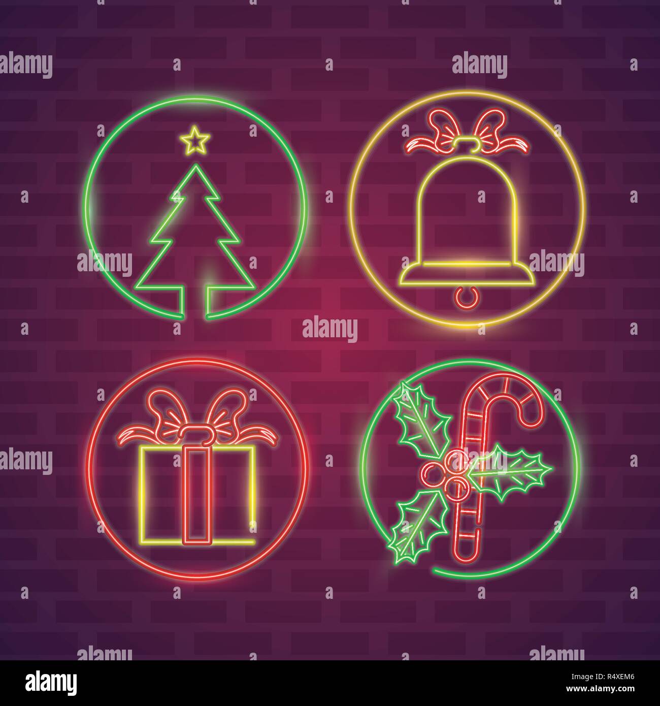 Ensemble de joyeux noël de néons Illustration de Vecteur