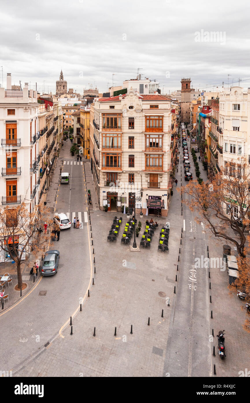 La Plaça dels Furs, Valence, Espagne Vue de Torres de Serranos, Banque D'Images