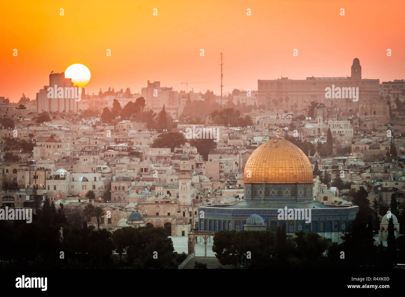 La vieille ville de Jérusalem, Israël au coucher du soleil Banque D'Images